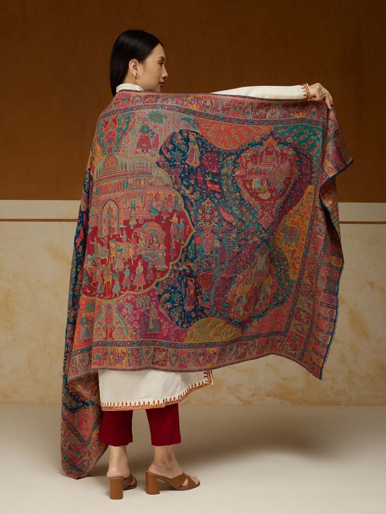 ImageRaj Shobha Kalamkari Wool Shawl – Imperial Multi