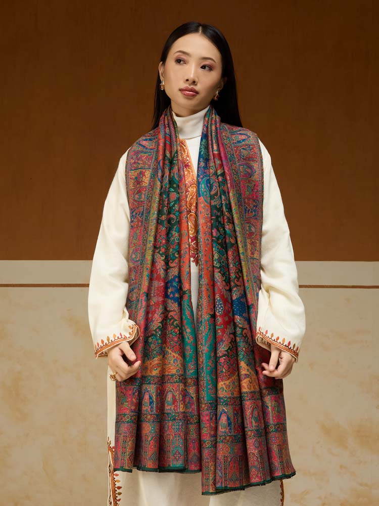 ImageRaj Shobha Kalamkari Wool Shawl – Aegean Multi