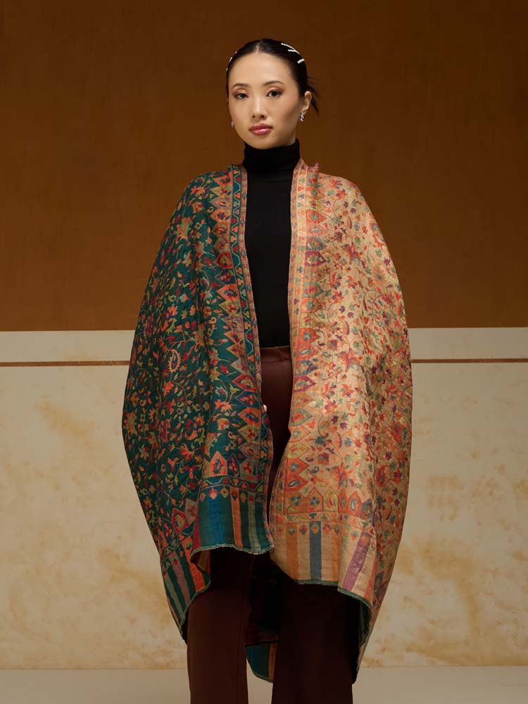 ImageAurielle Kani Dorukha Zari Shawl – Jade, Gold