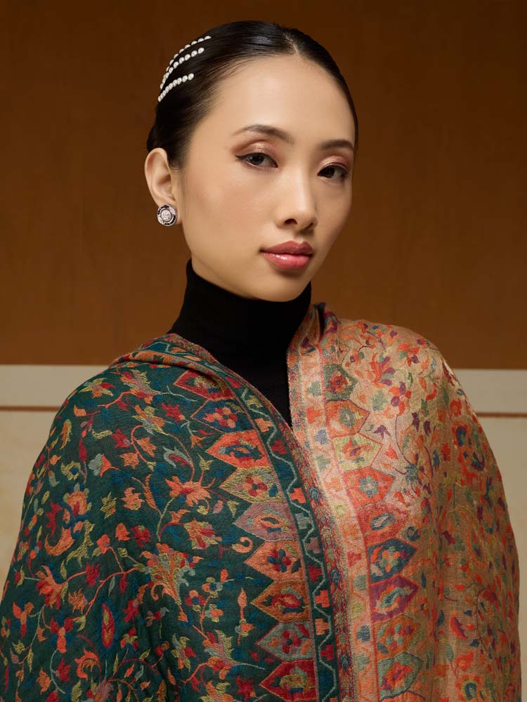 ImageAurielle Kani Dorukha Zari Shawl – Jade, Gold