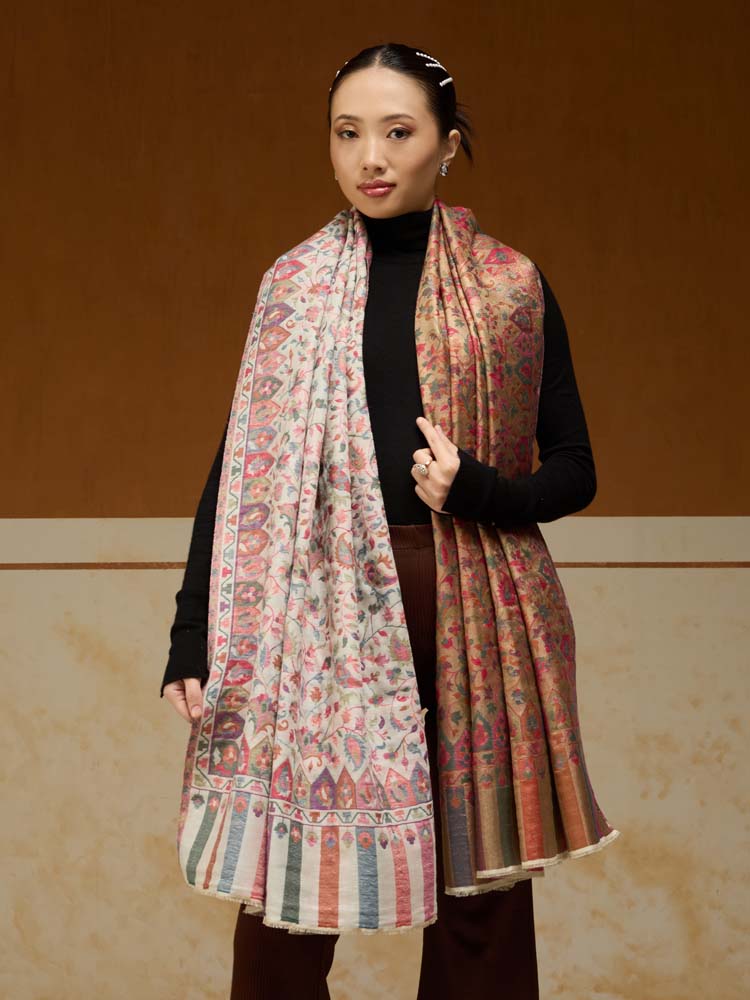 ImageAurielle Kani Dorukha Zari Shawl – Ivory, Gold