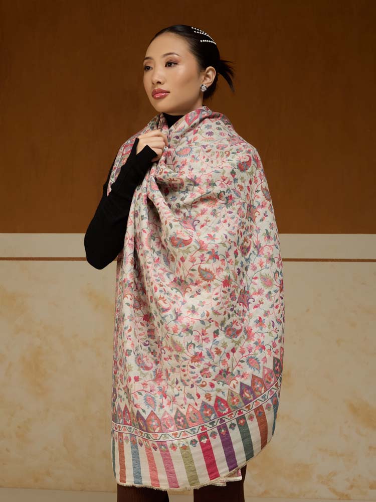 ImageAurielle Kani Dorukha Zari Shawl – Ivory, Gold