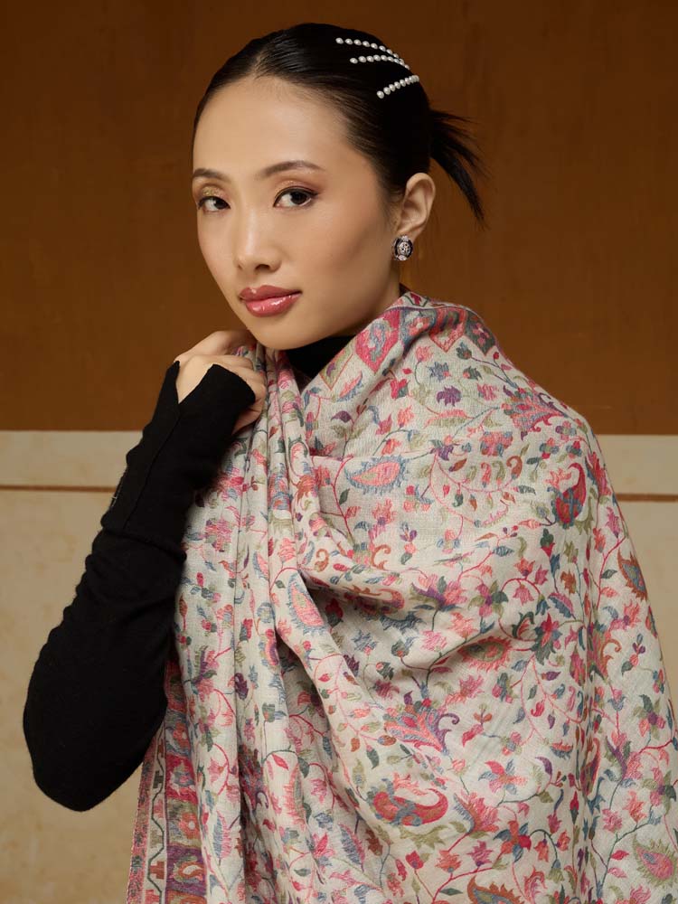 ImageAurielle Kani Dorukha Zari Shawl – Ivory, Gold