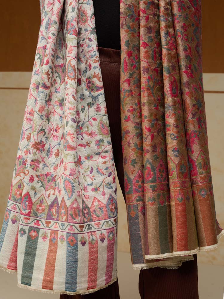 ImageAurielle Kani Dorukha Zari Shawl – Ivory, Gold