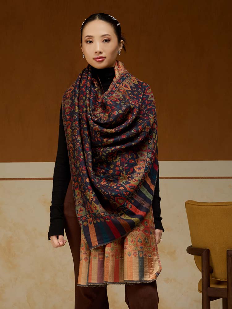 ImageAurielle Kani Dorukha Zari Shawl – Navy, Gold