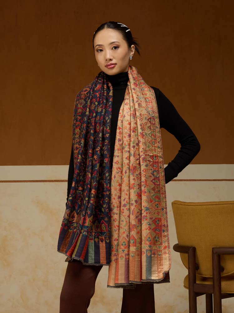 ImageAurielle Kani Dorukha Zari Shawl – Navy, Gold