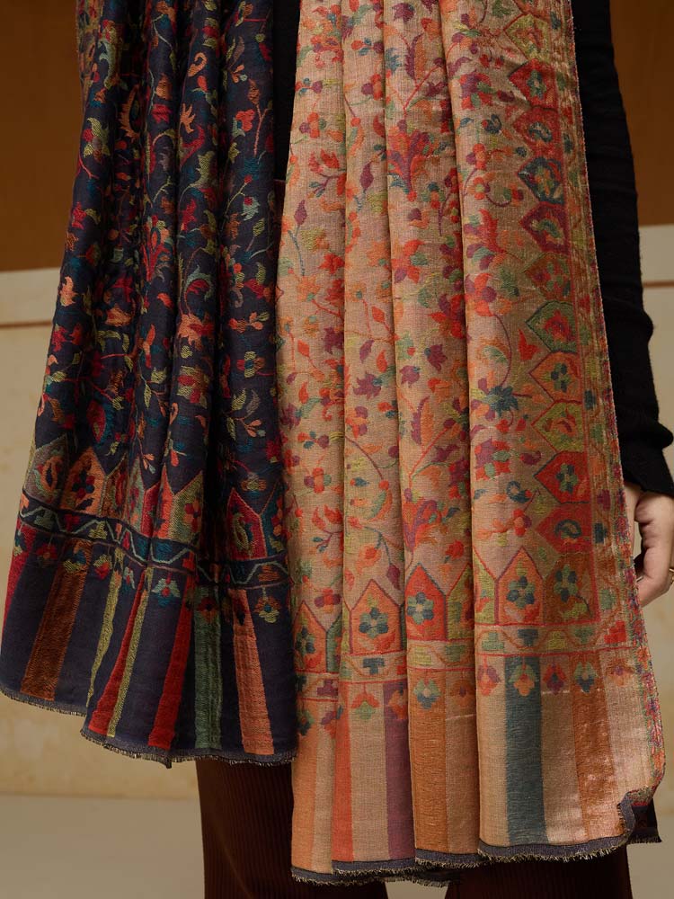 ImageAurielle Kani Dorukha Zari Shawl – Navy, Gold