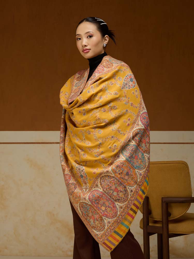 ImageKusumrekhā Floral Kani Shawl – Saffron