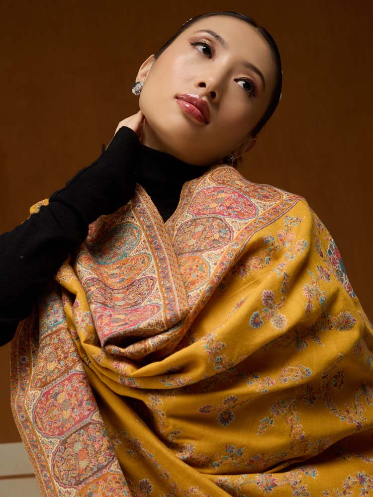 ImageKusumrekhā Floral Kani Shawl – Saffron