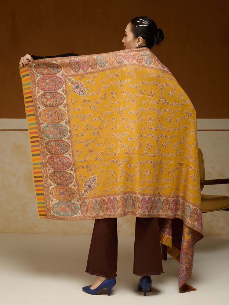 ImageKusumrekhā Floral Kani Shawl – Saffron
