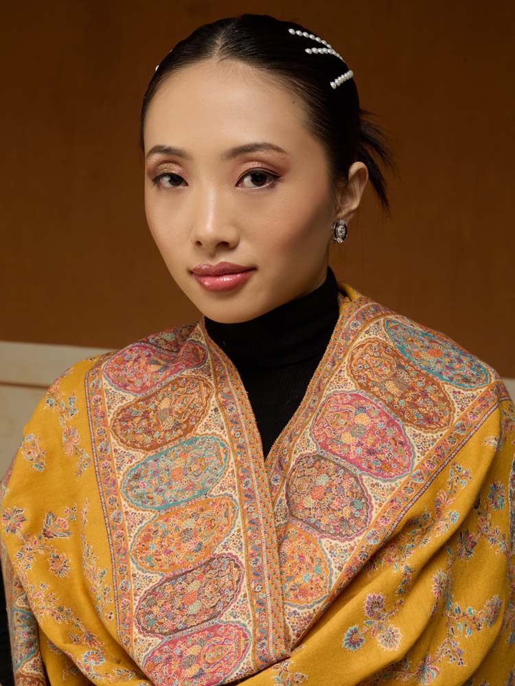 ImageKusumrekhā Floral Kani Shawl – Saffron