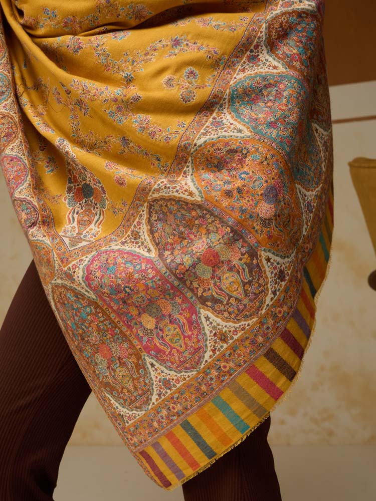 ImageKusumrekhā Floral Kani Shawl – Saffron