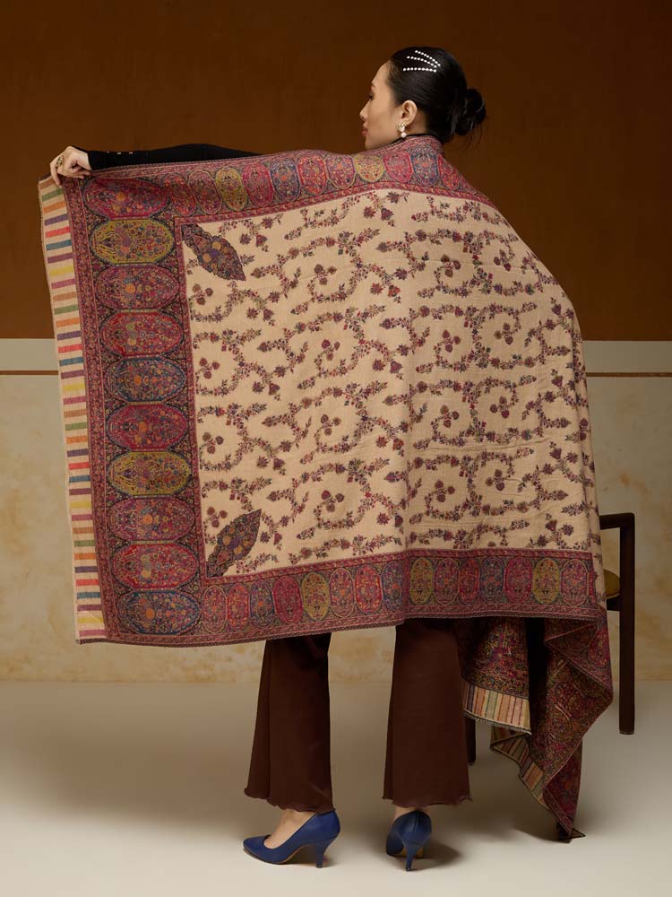 ImageKusumrekhā Floral Kani Shawl – Toosha Beige