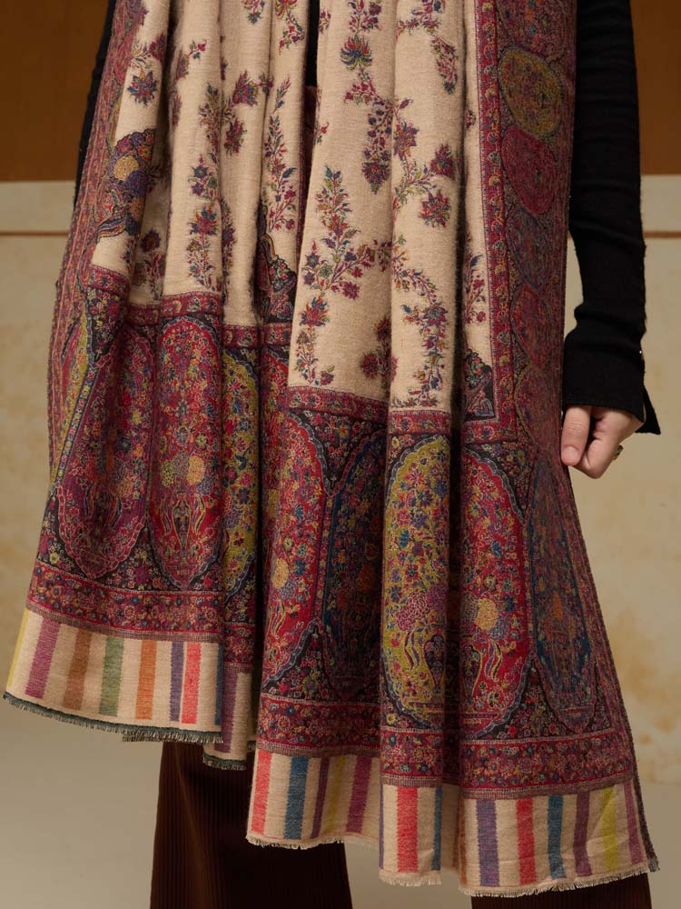 ImageKusumrekhā Floral Kani Shawl – Toosha Beige
