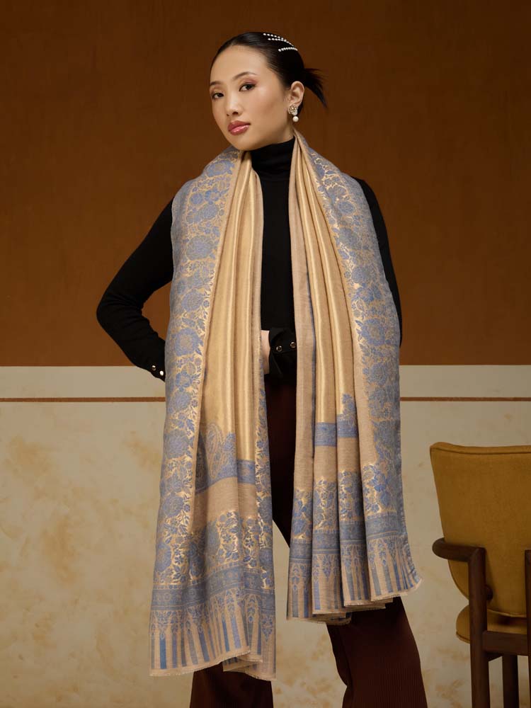 ImageSwarna Paisley Wool Zari Shawl – Quartz Gold