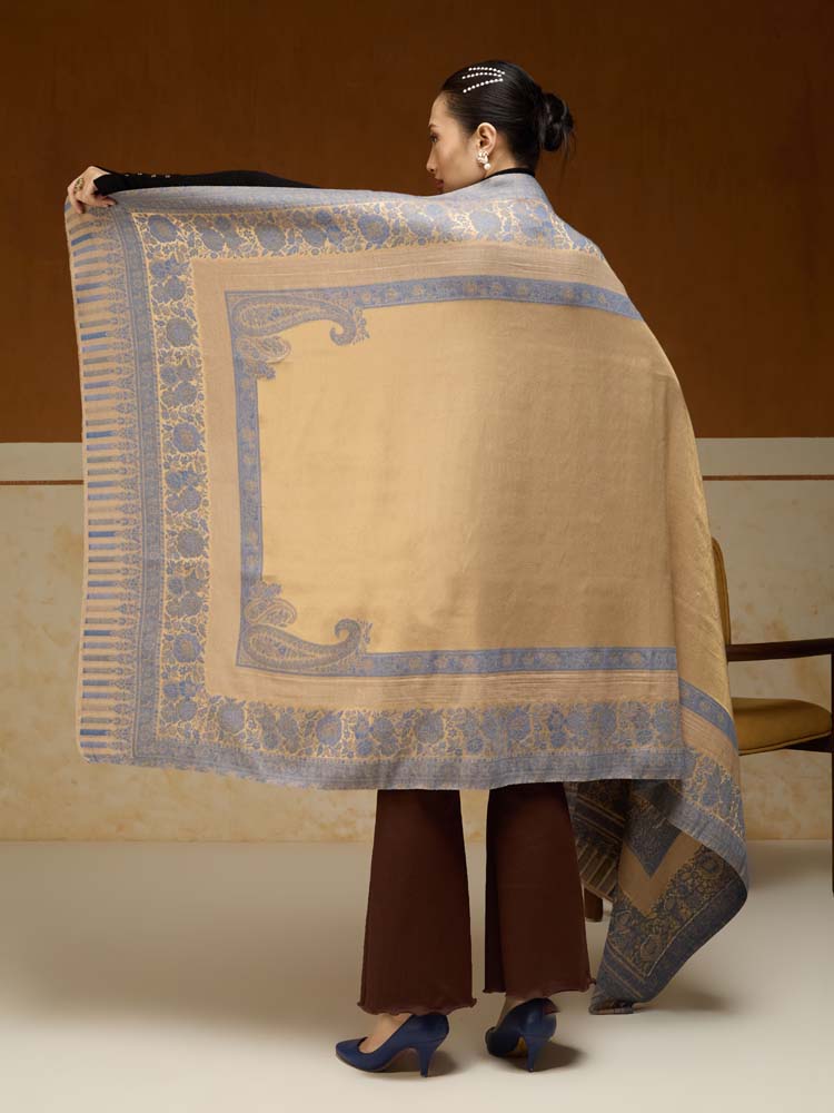 ImageSwarna Paisley Wool Zari Shawl – Quartz Gold