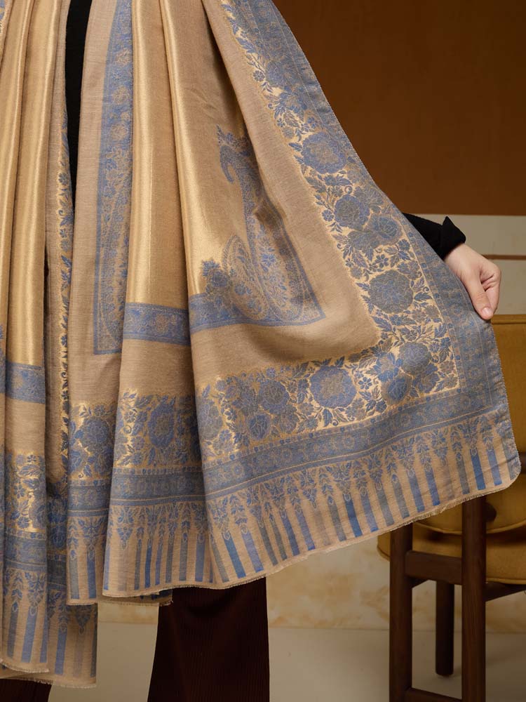 ImageSwarna Paisley Wool Zari Shawl – Quartz Gold