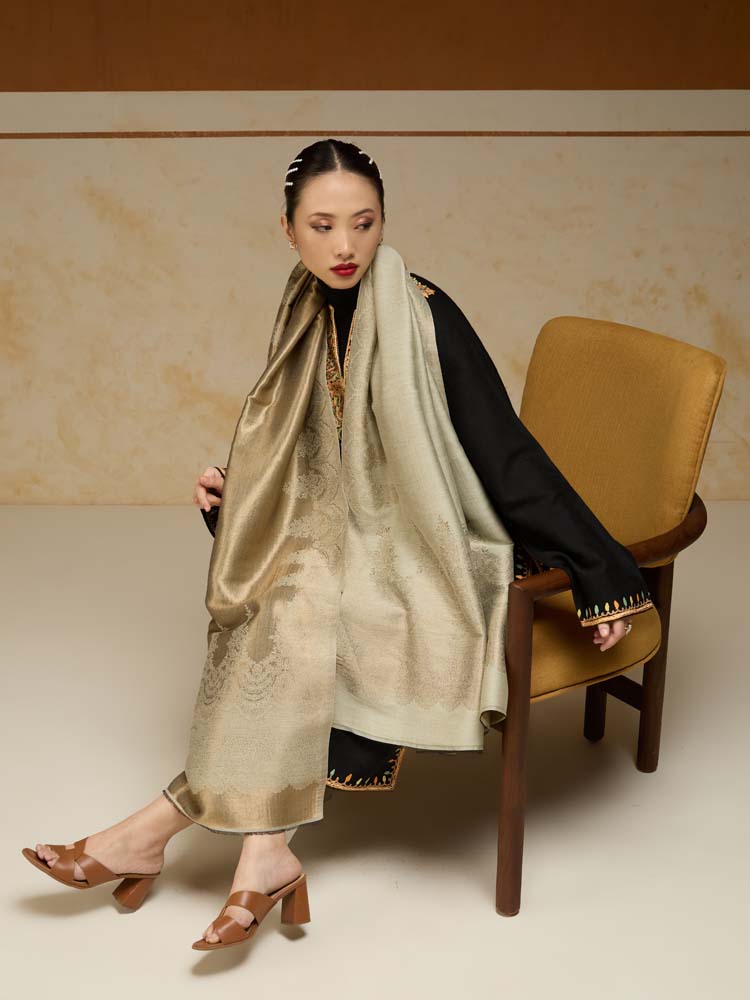 ImageNaqsh-e-DoRukh Zari Shawl – Ivory, Gold