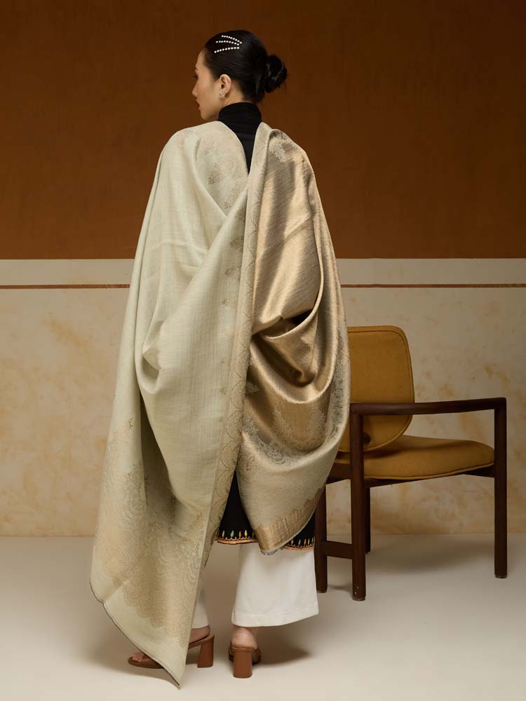 ImageNaqsh-e-DoRukh Zari Shawl – Ivory, Gold
