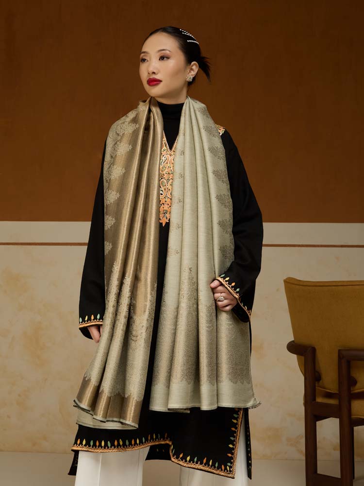 ImageNaqsh-e-DoRukh Zari Shawl – Ivory, Gold