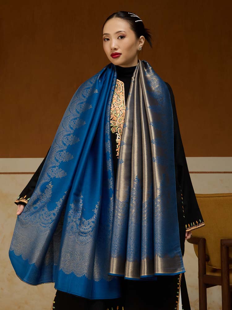 ImageNaqsh-e-DoRukh Zari Shawl – Royal Blue, Gold