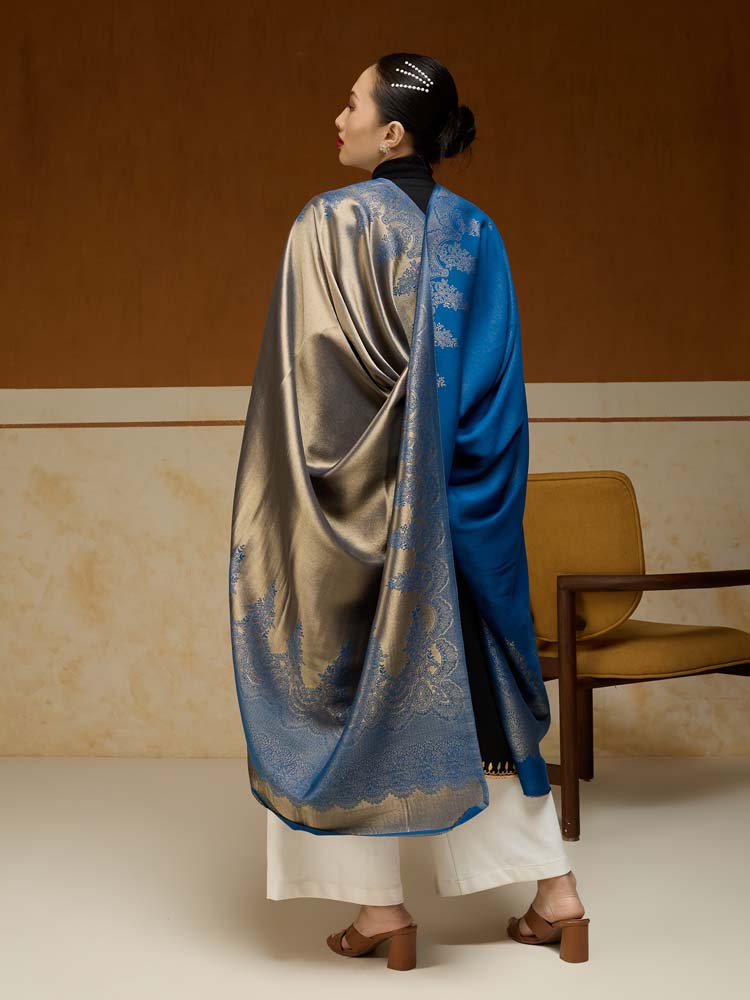ImageNaqsh-e-DoRukh Zari Shawl – Royal Blue, Gold