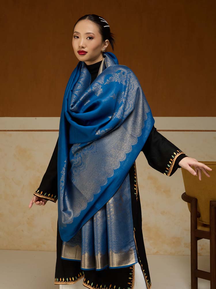 ImageNaqsh-e-DoRukh Zari Shawl – Royal Blue, Gold