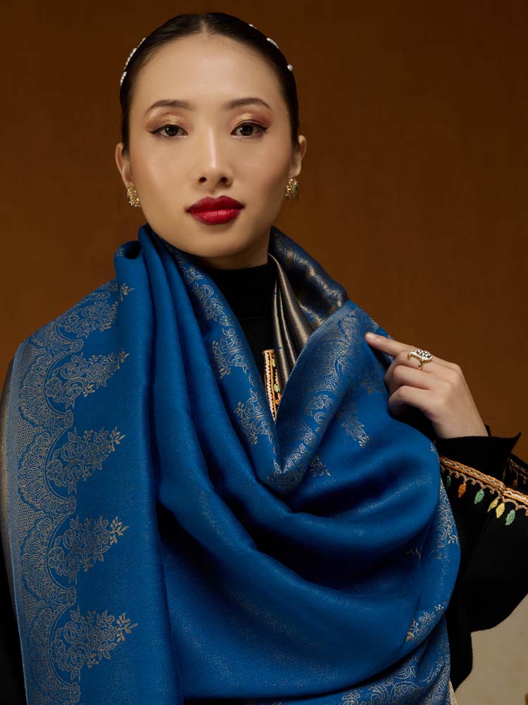 ImageNaqsh-e-DoRukh Zari Shawl – Royal Blue, Gold