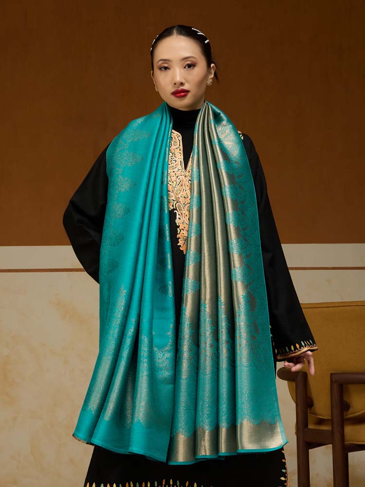 ImageNaqsh-e-DoRukh Zari Shawl – Teal, Gold