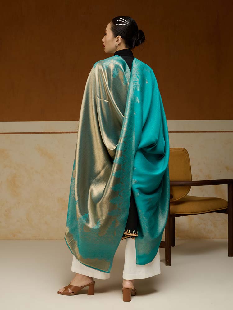ImageNaqsh-e-DoRukh Zari Shawl – Teal, Gold