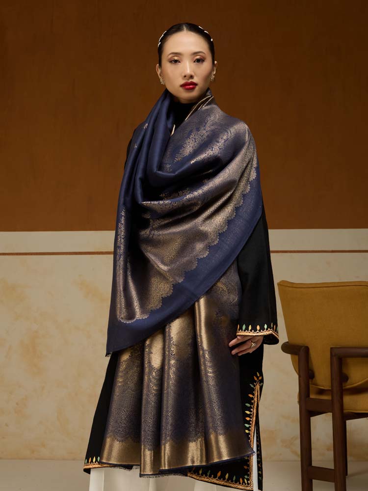 ImageNaqsh-e-DoRukh Zari Shawl – Navy, Gold