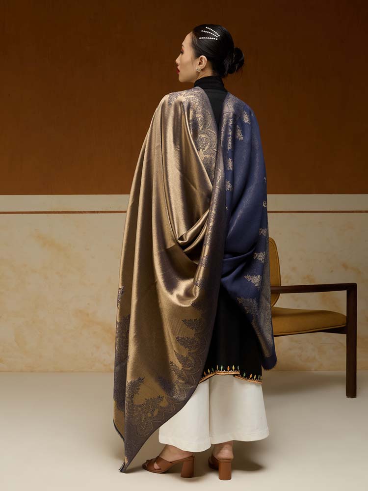 ImageNaqsh-e-DoRukh Zari Shawl – Navy, Gold