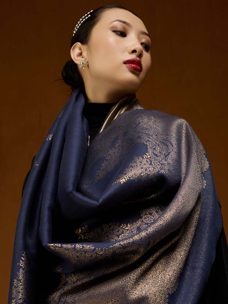 ImageNaqsh-e-DoRukh Zari Shawl – Navy, Gold