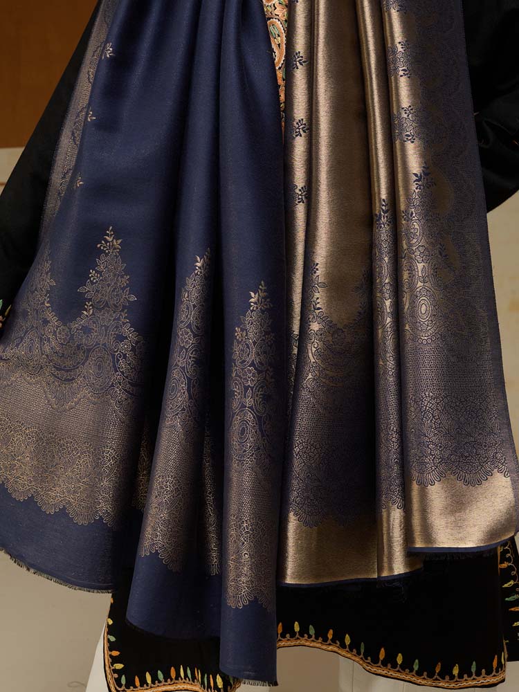 ImageNaqsh-e-DoRukh Zari Shawl – Navy, Gold