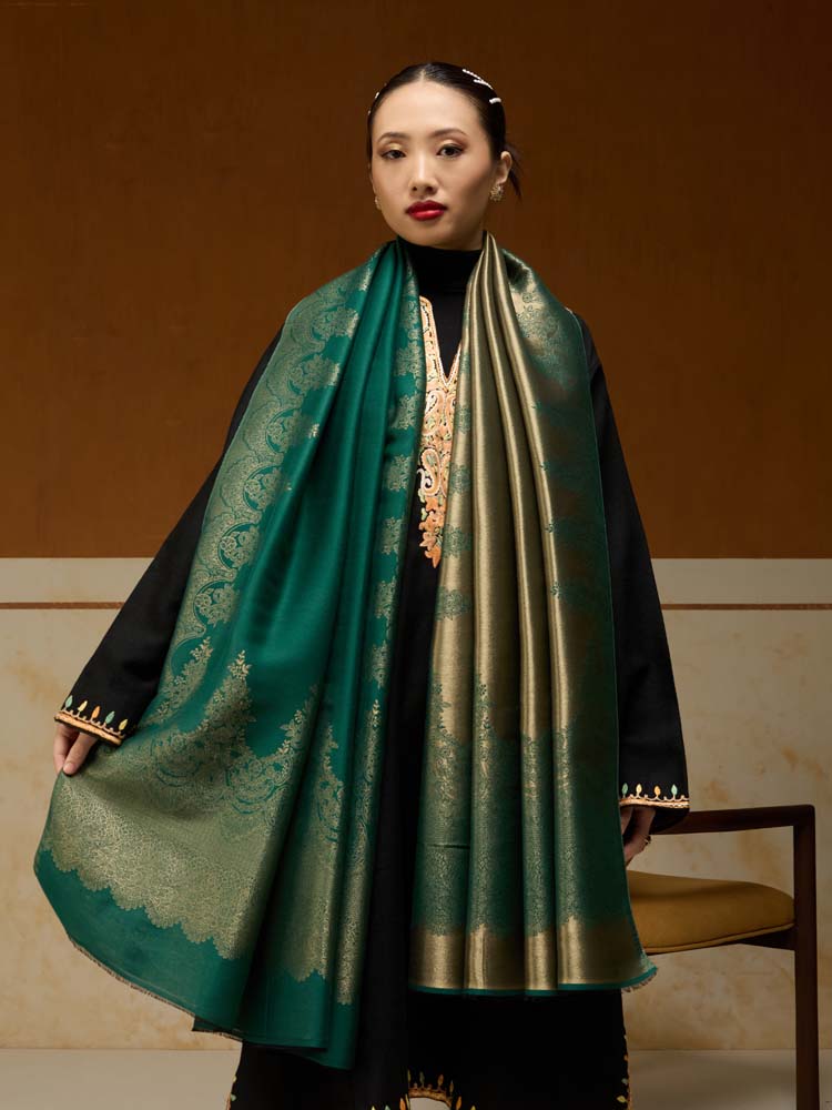 ImageNaqsh-e-DoRukh Zari Shawl – Emerald, Gold