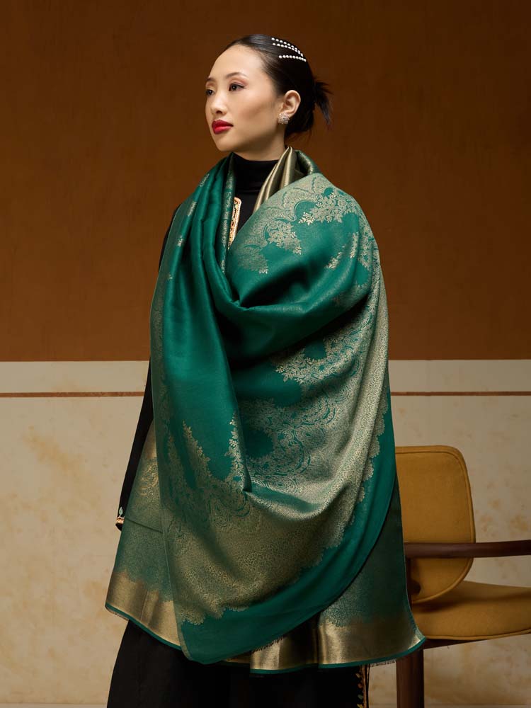 ImageNaqsh-e-DoRukh Zari Shawl – Emerald, Gold