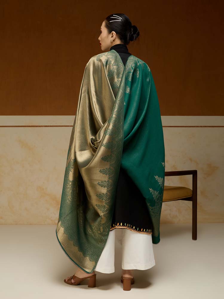 ImageNaqsh-e-DoRukh Zari Shawl – Emerald, Gold