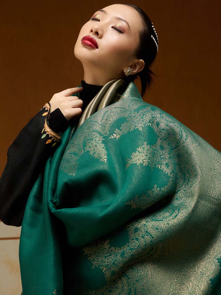ImageNaqsh-e-DoRukh Zari Shawl – Emerald, Gold