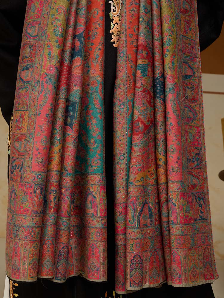 ImageRaj Shobha Kalamkari Zari Wool Shawl – Gold, Multi