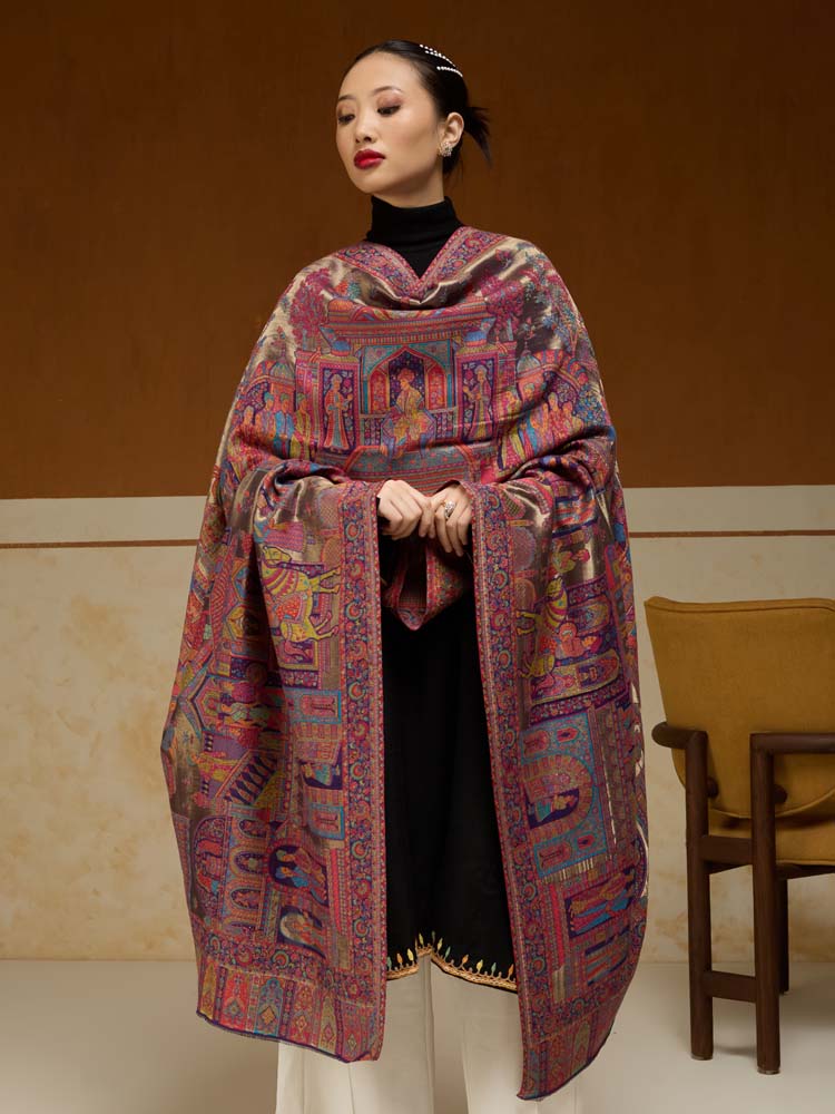 ImageFasana-e-Shah Kalamkari Zari Shawl – Lavender, Gold