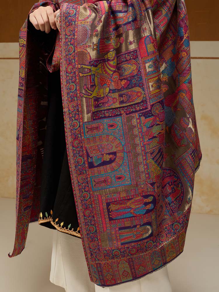 ImageFasana-e-Shah Kalamkari Zari Shawl – Lavender, Gold