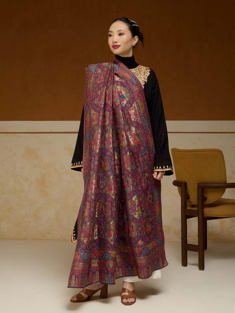 ImageNaqqashi Royale Kalamkari Zari Shawl – Mystique Multi, Gold