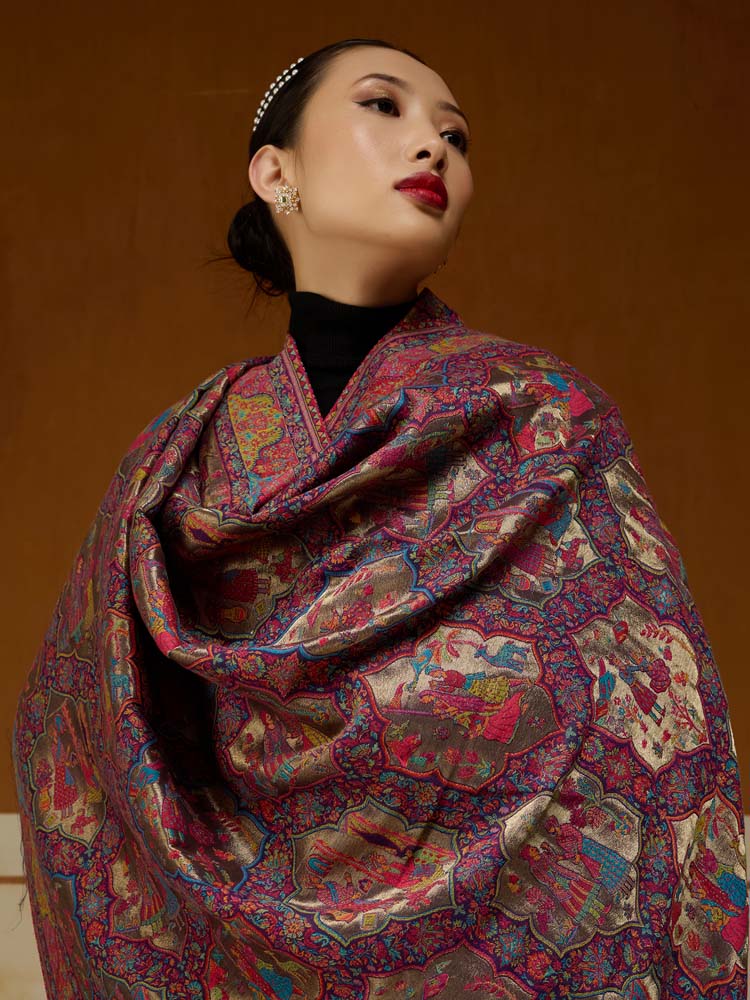 ImageNaqqashi Royale Kalamkari Zari Shawl – Mystique Multi, Gold