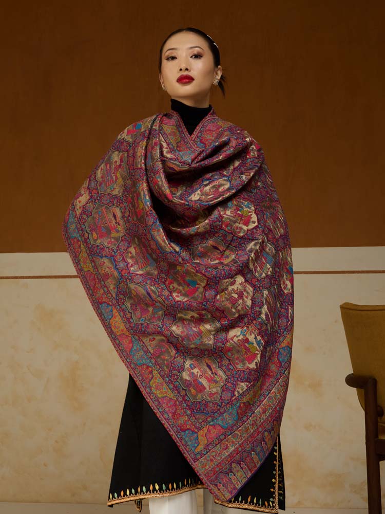 ImageNaqqashi Royale Kalamkari Zari Shawl – Mystique Multi, Gold