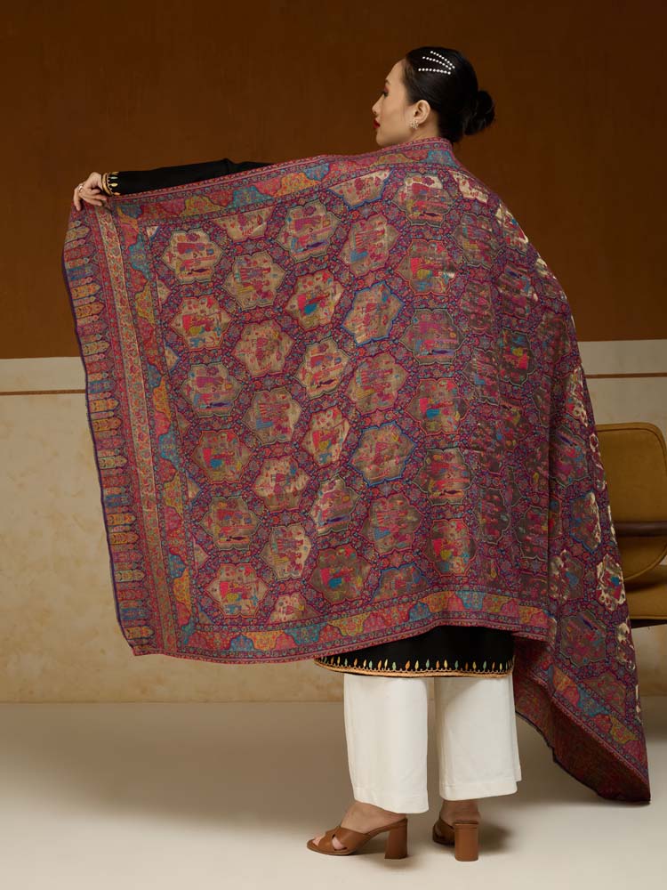 ImageNaqqashi Royale Kalamkari Zari Shawl – Mystique Multi, Gold