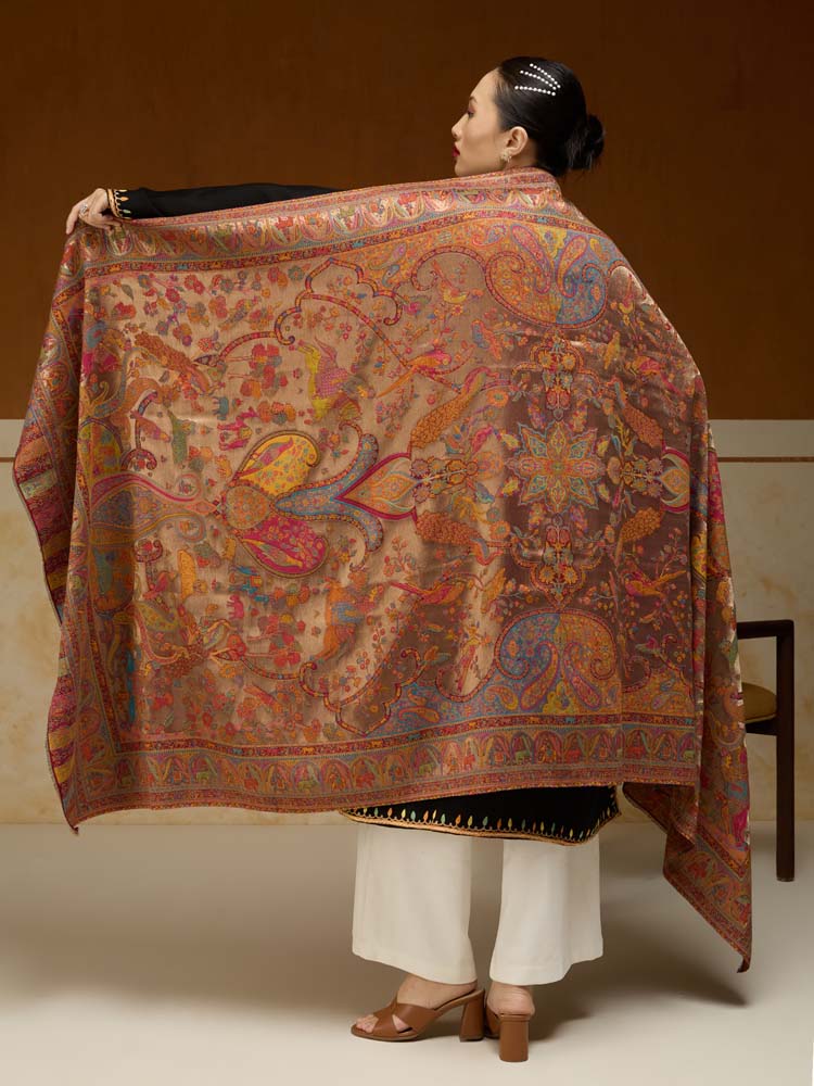 ImageChitralekha Kalamkari Zari Shawl – Auburn Gold