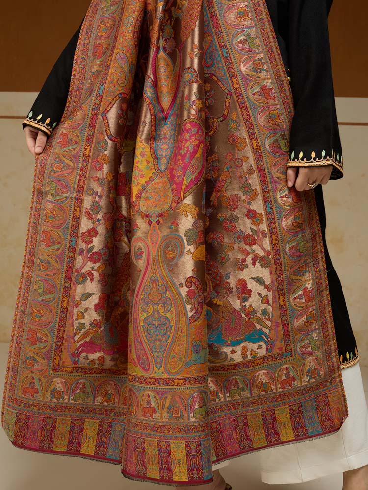 ImageChitralekha Kalamkari Zari Shawl – Auburn Gold