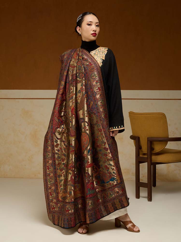 Chitralekha Kalamkari Zari Shawl - Satin Gold