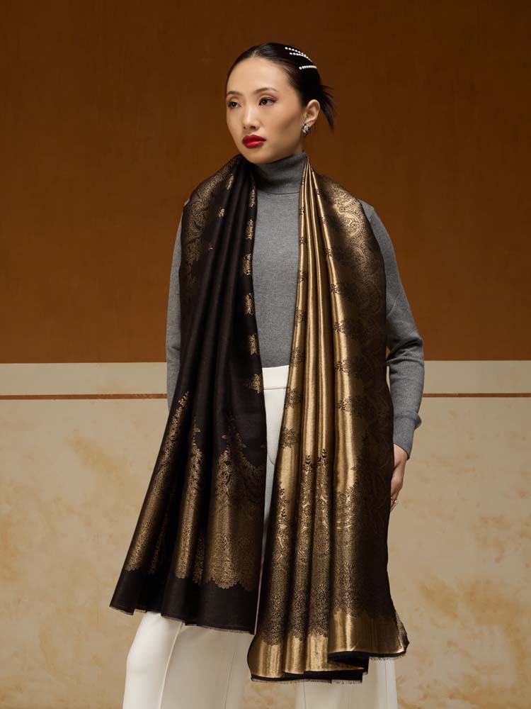 ImageNaqsh-e-DoRukh Zari Shawl – Black, Gold