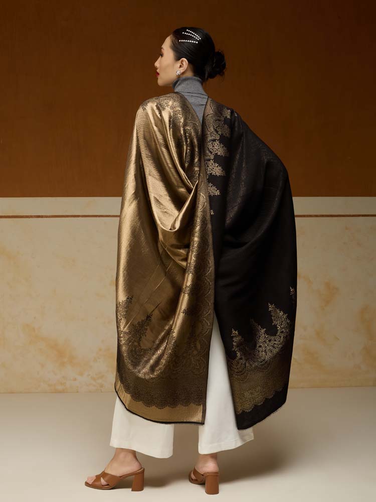 ImageNaqsh-e-DoRukh Zari Shawl – Black, Gold